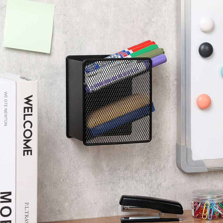Wall Mounted Black Metal Whiteboard Marker Holder, Office Supplies Storage Bin Organizer, Desktop Pencil Cup Rack-MyGift