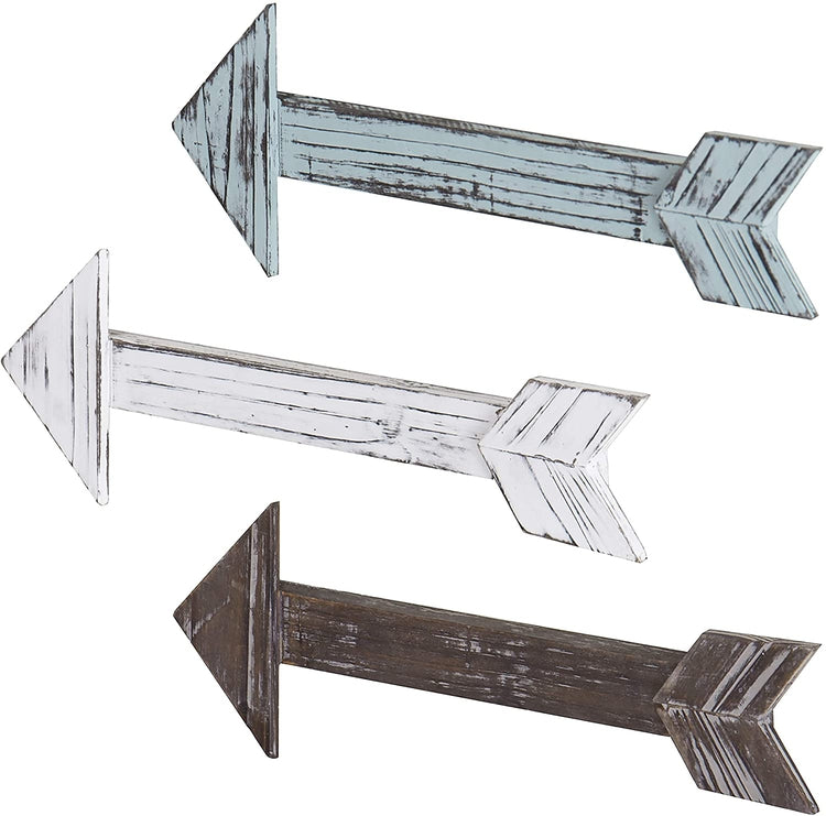 Set of 3, Decorative Wall-Mounted Rustic Multi-Colored Wood Arrows-MyGift