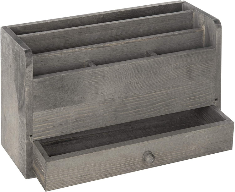 Rustic Gray Wood Desk Organizer & Office Document Storage with Pull Out Drawer-MyGift