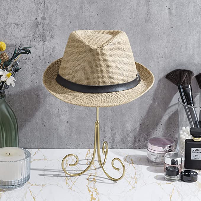 12.5 Inch Modern Brass Tone Metal Wire Tabletop Hat Rack and Wig Display Stand-MyGift