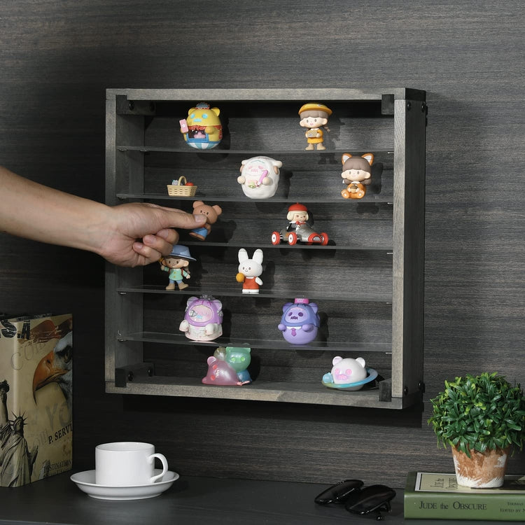 Gray Wood and Clear Acrylic Wall Mounted Collectibles Display Shelf, Storage Rack-MyGift