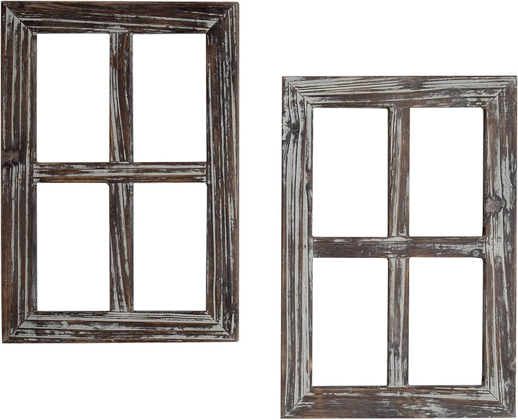 Set of 2 Rustic Torched Wood 4-Pane Window Frames, Decorative Window Frames-MyGift