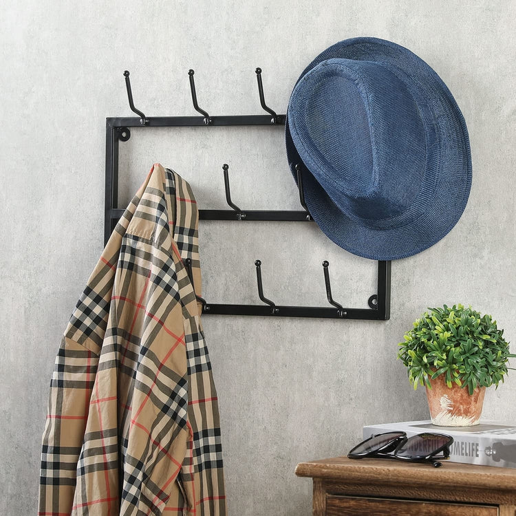 Set of 2, Matte Black Wall Mounted Metal Hat Holder Displays, Garment Hanger Organizer Racks-MyGift