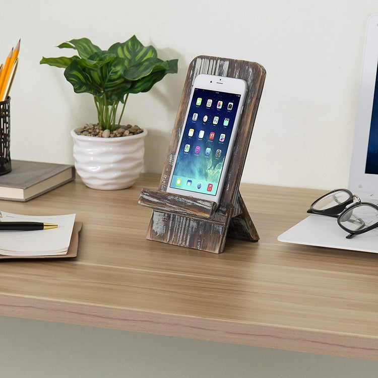 Rustic Barnwood Smartphone Dock Charging Stand, Desktop Cell Phone Cradle, Brown-MyGift