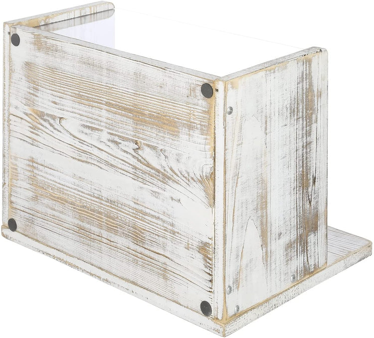 Whitewashed Wood Vinyl LP Record Album Holder Storage Crate with Clear Premium Acrylic Front Panel-MyGift