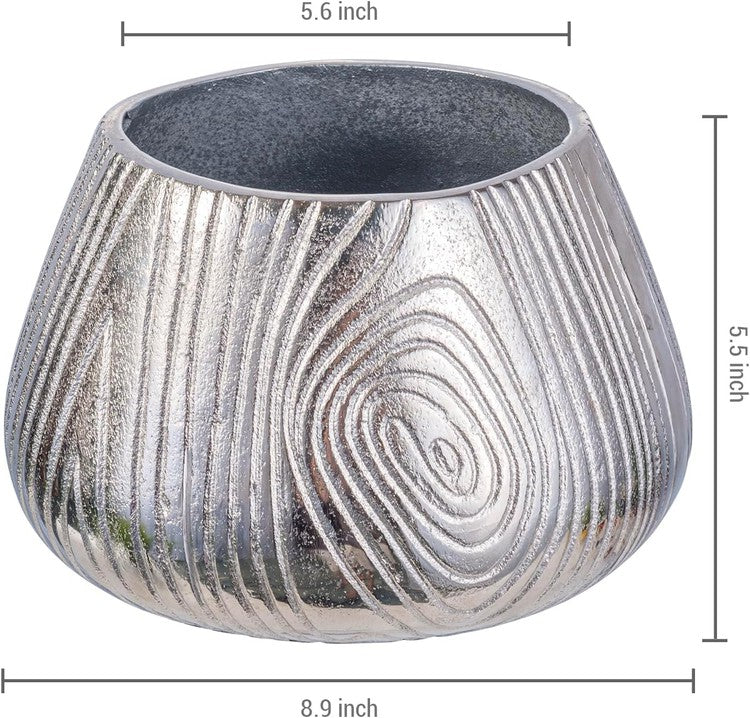 Tabletop Round Silver Plant Holder, Decorative Flower Pot Planter Container-MyGift