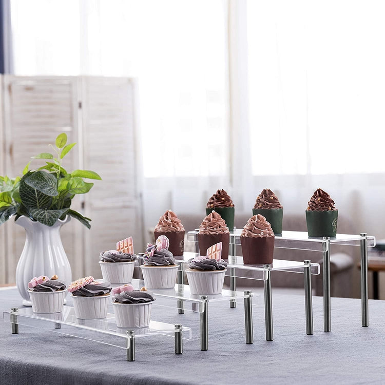 Set of 4, 4-Tier Clear Acrylic Rectangular Cupcake, Dessert Riser Display Stand-MyGift