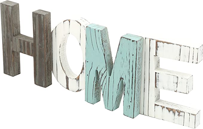 Rustic Home Sign Wall Décor, Galvanized Metal and Burnt Wood Love Letters Sign-MyGift