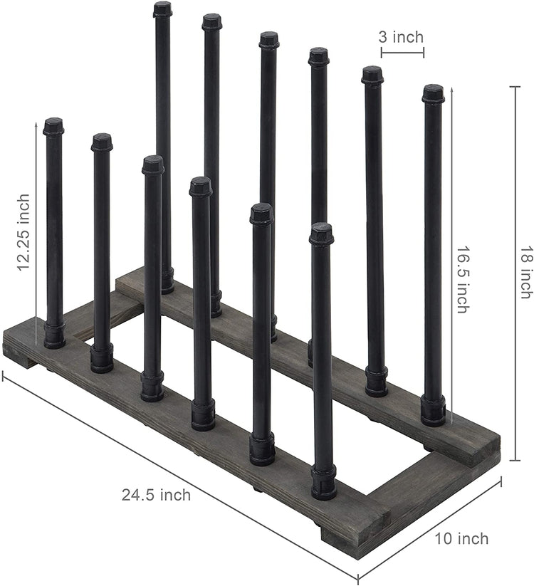 Black Metal Pipe & Grey Wood Freestanding Boot Holder, 6 Pair Shoe Storage Rack-MyGift