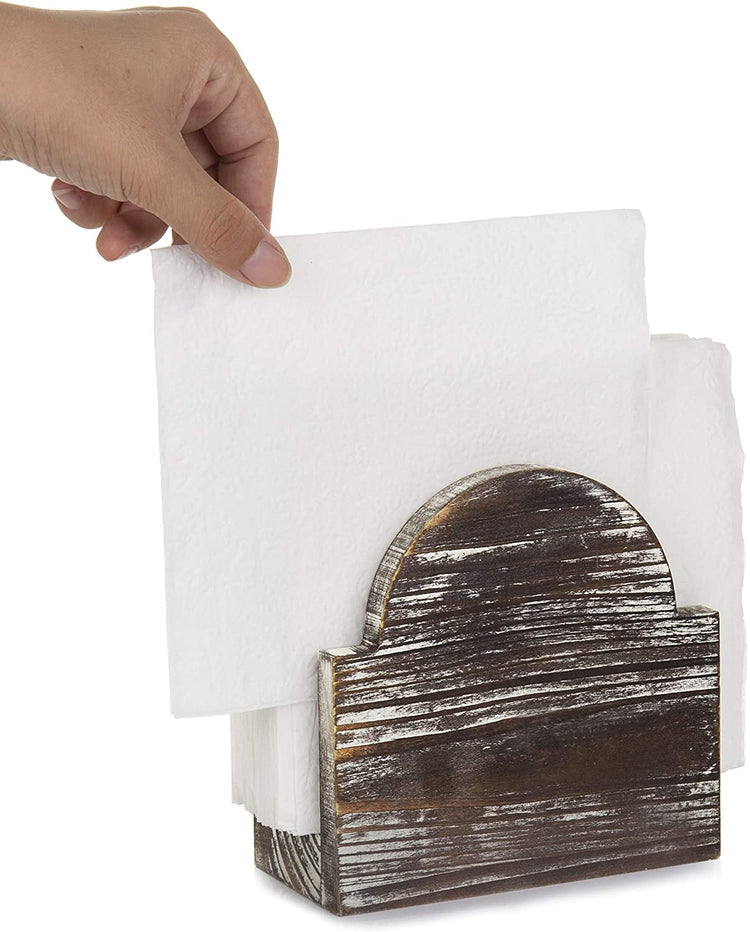 Rustic Torched Wood Arched Tabletop Napkin Holder-MyGift