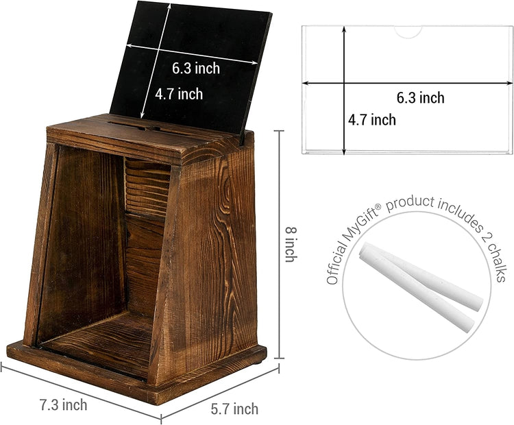 Wood Tip Collection & Donation Box, Removable Chalkboard and Clear Acrylic Sign Holder-MyGift