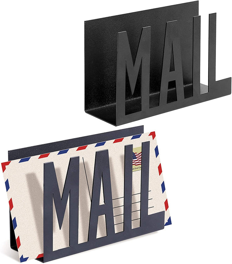Set of 2, Black Metal Mail Sorter, Desktop Letter Holder-MyGift