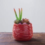 5.5 Inch Red Ceramic Wavy Design Flower Planter, Decorative Centerpiece Vase-MyGift