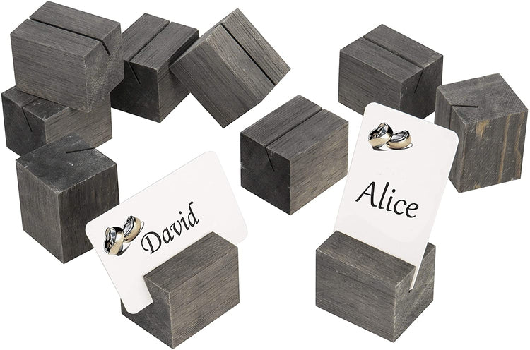 Set of 10 Square Wooden Card Holders with Rustic Gray Finish-MyGift