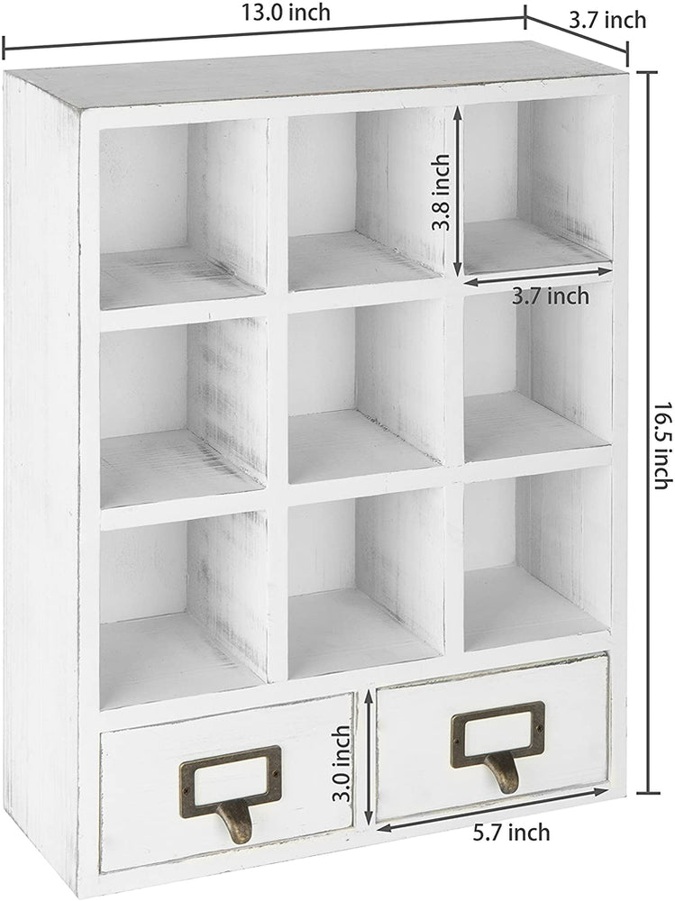 9-Slot White Wall-Mounted Shadow Box Display Shelf with 2 Pullout Drawers-MyGift