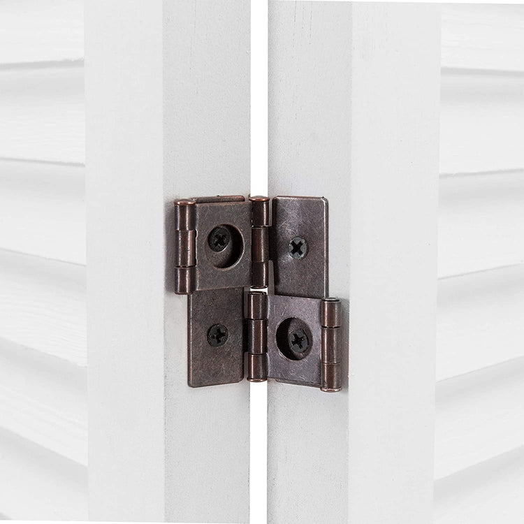 3-Panel Vintage White Room Divider Louvered Wood Folding Room Divider-MyGift