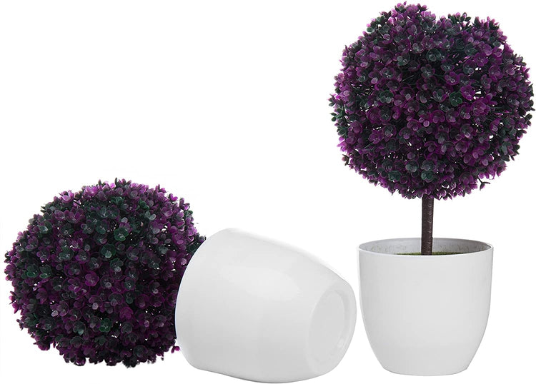 2 Pack of Artificial Purple Topiary Plant in White Planter Pots, Fake Plant or Faux Plant or Home or Office-MyGift