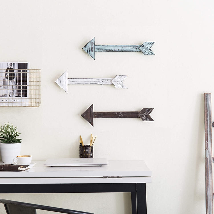 Set of 3, Decorative Wall-Mounted Rustic Multi-Colored Wood Arrows-MyGift