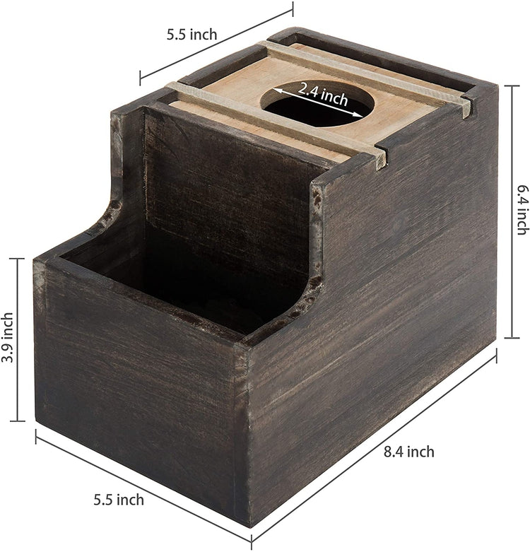 Rustic Two-Tone Wood Square Tissue Box Cover with Vanity Organizer-MyGift