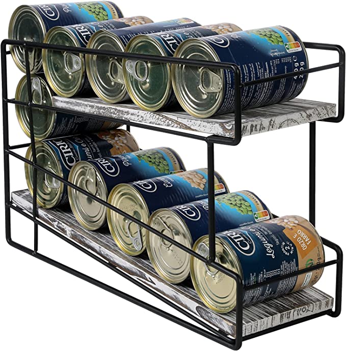 Canned Food Storage Dispenser for Kitchen Cabinets or Pantry, 2-Tier Black Metal Wire Can Rack Organizer-MyGift