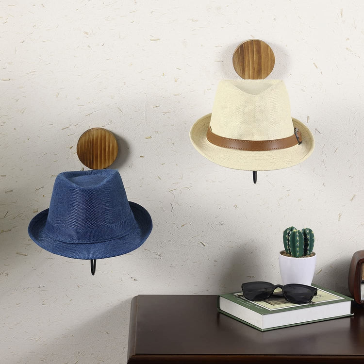Wood and Industrial Black Metal Wire Floating Cap Holder Organizer Entryway Display, Hat Rack, Set of 4-MyGift
