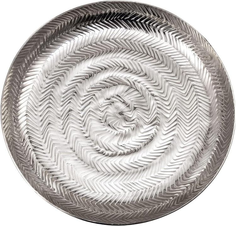 Round Etched Design Silver Tone Metal Serving Tray, Decorative Centerpiece Platter Display for Dining and Coffee Table-MyGift