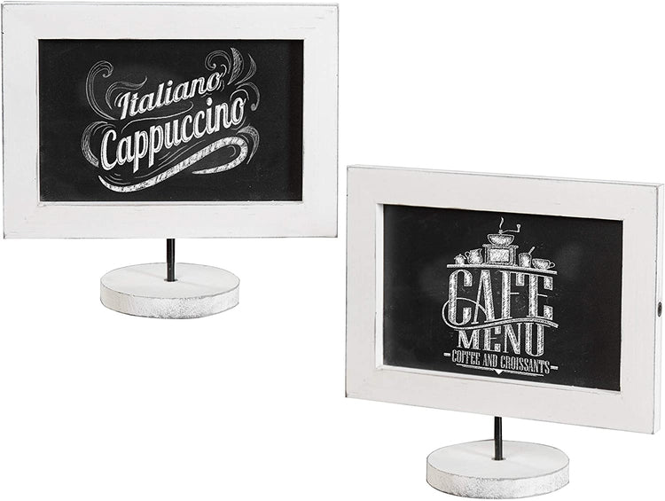 Set of 2, Tabletop Vintage White Wood Vertical Chalkboard Sign, Horizontal Framed Blackboard Sign-MyGift