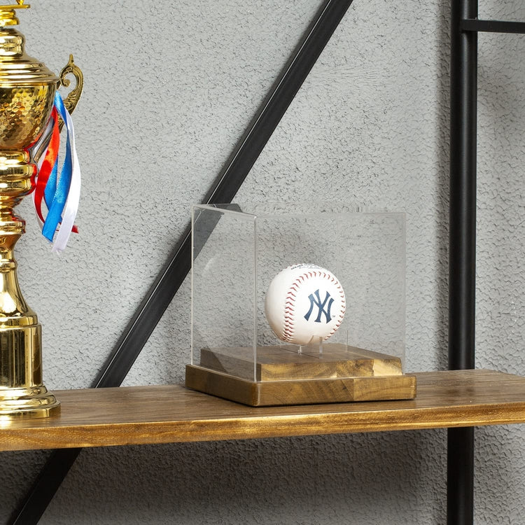 Autograph Baseball Display Case, Acacia Wood Base Memorabilia Collectors Box with Clear Acrylic Cover, Ball Holder Only-MyGift
