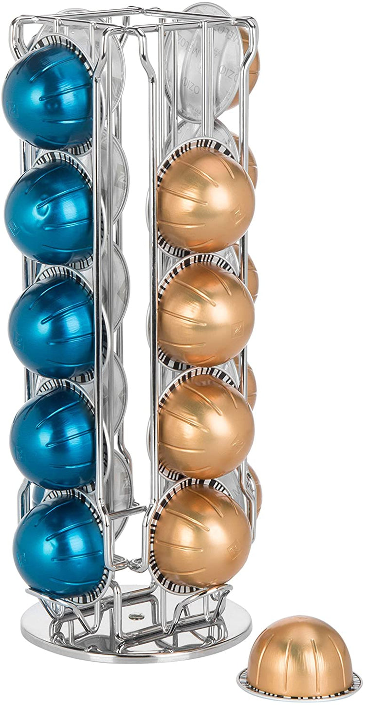 20 Capsule Capacity, Chrome-Plated Rotating Coffee Pod Dispenser-MyGift