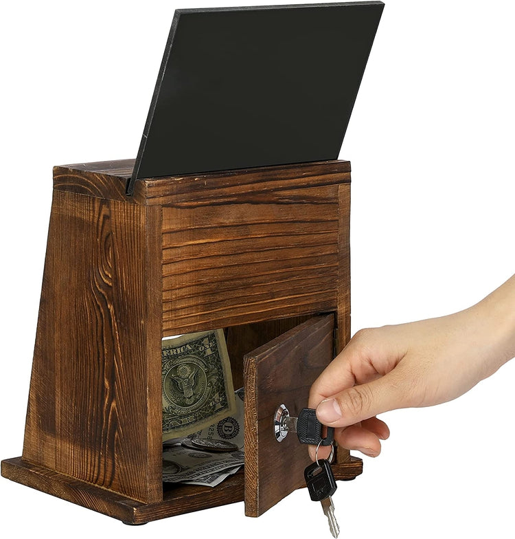 Wood Tip Collection & Donation Box, Removable Chalkboard and Clear Acrylic Sign Holder-MyGift