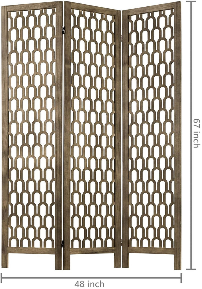3-Panel Decorative Arch Cutout Art Deco Design Vintage Brown Wood Room Divider-MyGift