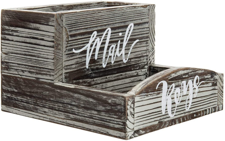 Torched Wood Tabletop Mail Organizer and Key Holder with Stylish Cursive Labels-MyGift