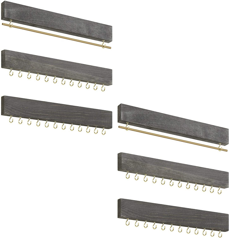 6 Piece Wall Mounted Jewelry Rack with Earring Bar and hooks, Vintage Grey Wood Organizer Set-MyGift
