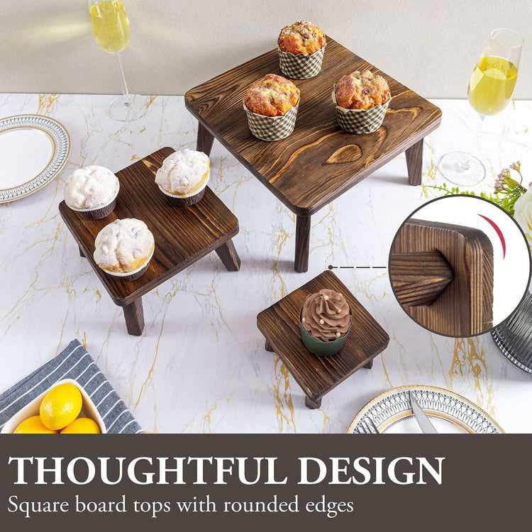 Brown Wood Square Nesting Cupcake Stands, Retail Merchandise Pedestals, Set of 3-MyGift
