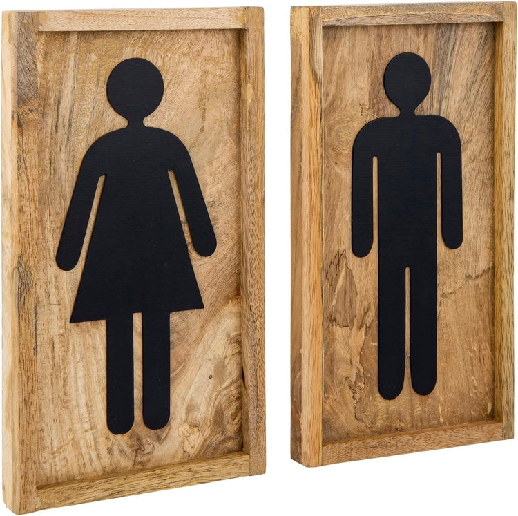 Decorative Bathroom Mens Womens Hanging Signs, Black Metal Cutout Male Female Symbol, 2 Piece Set-MyGift