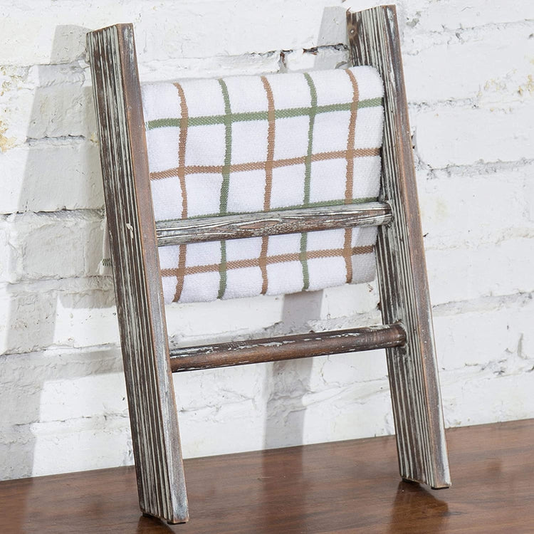 Torched Wood Countertop 16-Inch Ladder Kitchen Towel Rack-MyGift