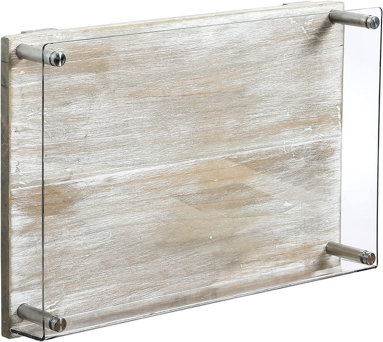 Weathered Brown Distressed Wood and Clear Acrylic Wall Mounted Vinyl Record Storage Holder Display Rack-MyGift