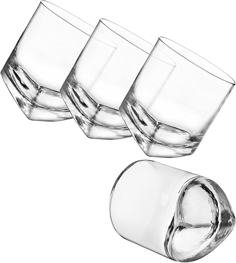 Set of 4, 10 oz Twisted Design Clear Glasses Old Fashioned Whiskey Tumblers-MyGift