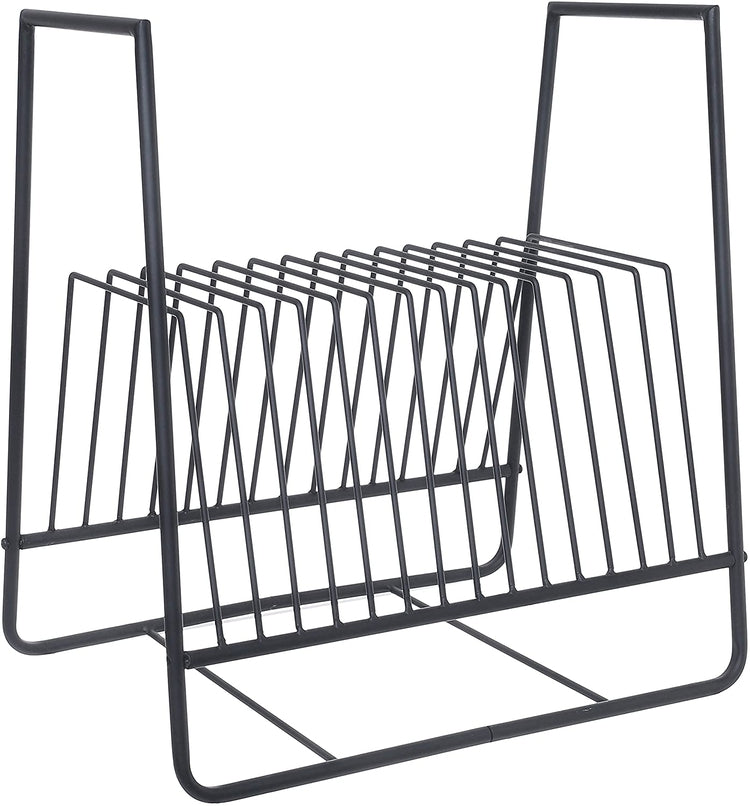 Matte Black Metal Vinyl Record Display Organizer Stand, Media Storage Holder Rack with 16 Slots-MyGift