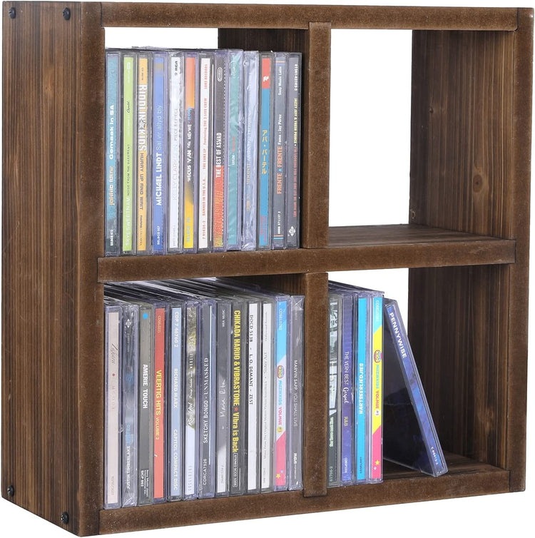 Burnt Wood Shelves Wall Mounted or Tabletop 4-Compartment CD Storage Floating Shelves-MyGift