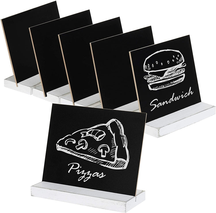Set of 6, 6-Inch Tabletop Chalkboard Signs with Vintage White Wood Bases-MyGift
