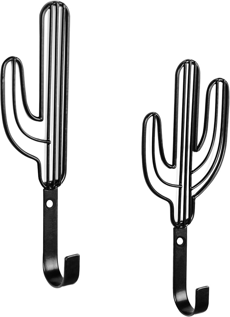 Set of 2, Wall-Mounted Black Metal Cactus Coat Hooks-MyGift