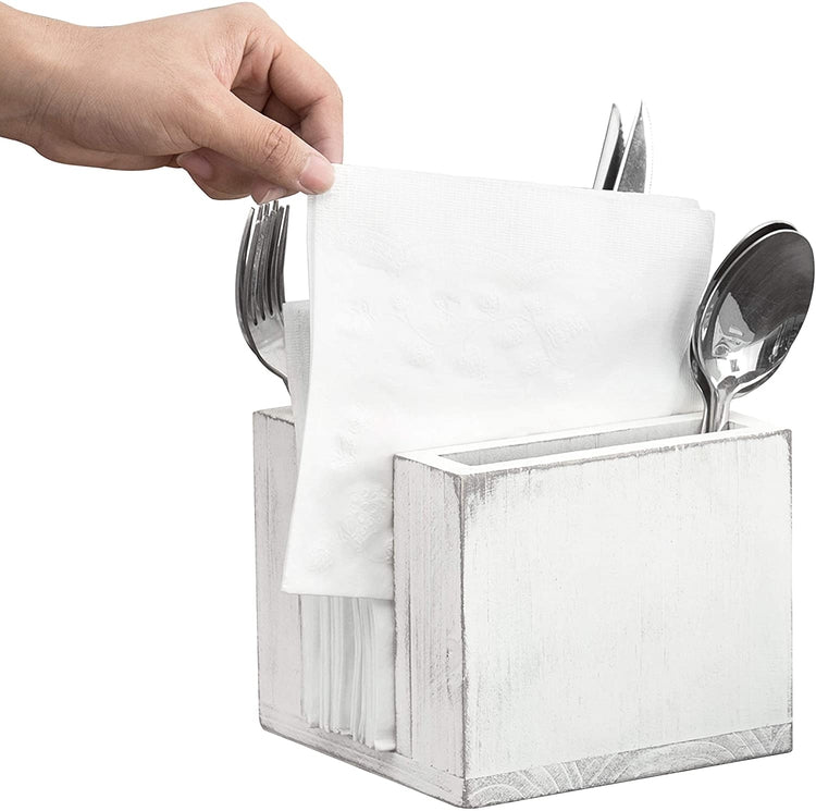 Vintage White Wood Flatware and Napkin Caddy-MyGift