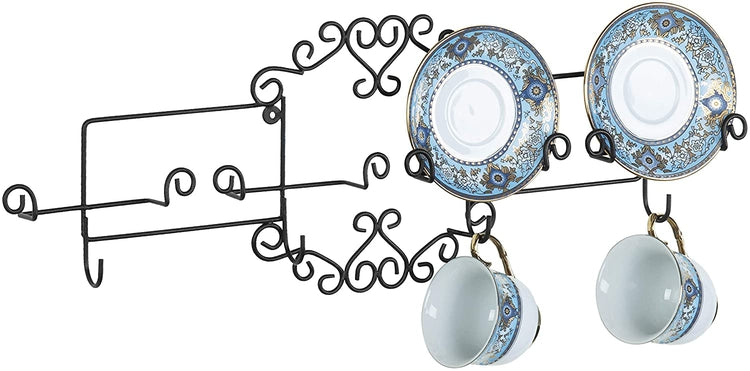 Metal Wall Mounted Plate Display Rack for Tea Coffee Cup & Saucer Sets-MyGift