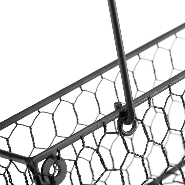 2 Tier Wall Mounted Black Metal Chicken Wire Hanging Baskets with 5 Key Hooks-MyGift