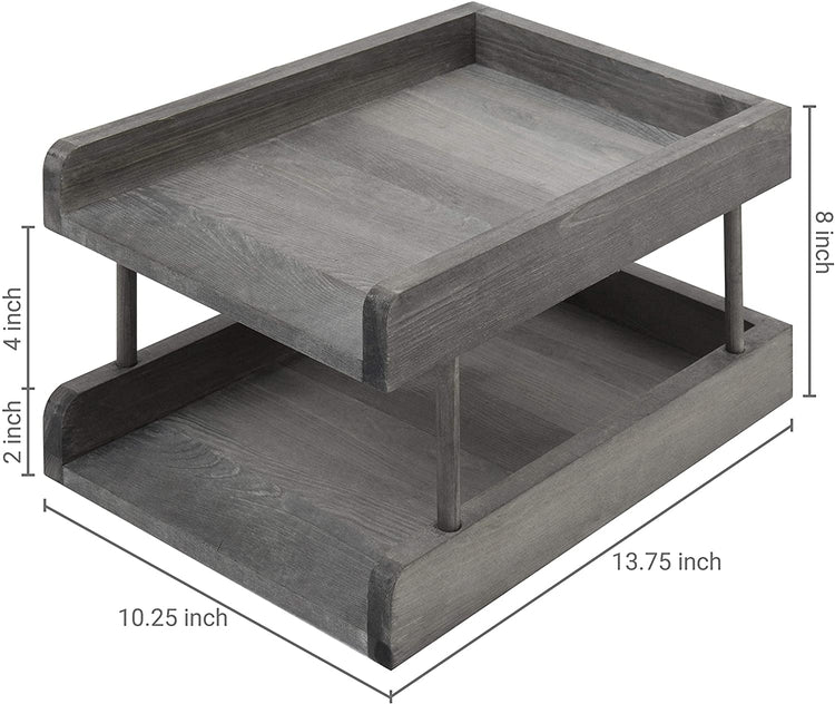 2-Tier Rustic Grey Wood Paper File Organizer Tray, Office Desktop Document Holder-MyGift