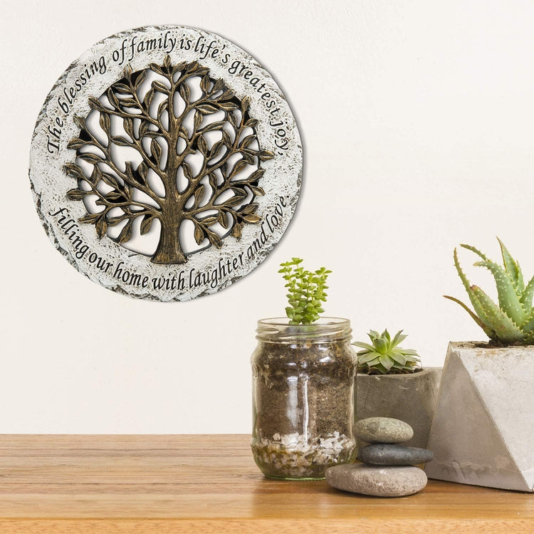 Resin Outdoor Stepping Garden Stone, Decorative Wall Decor with Life Family Tree and Quote-MyGift