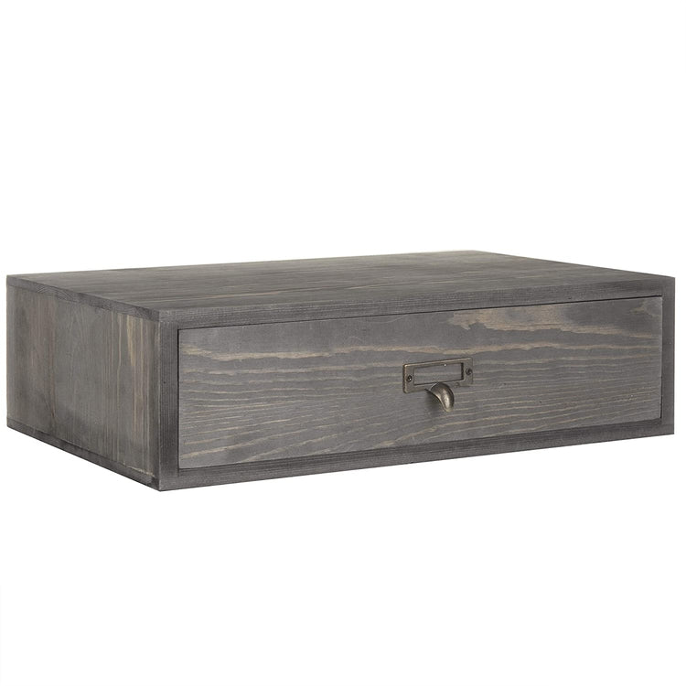 Rustic Grey Wood Desktop Monitor Stand with Pull Out Storage Drawer-MyGift