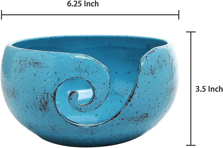 Turquoise, Handcrafted Ceramic Knitting Yarn Bowl Holder with Elegant Swirl Design-MyGift