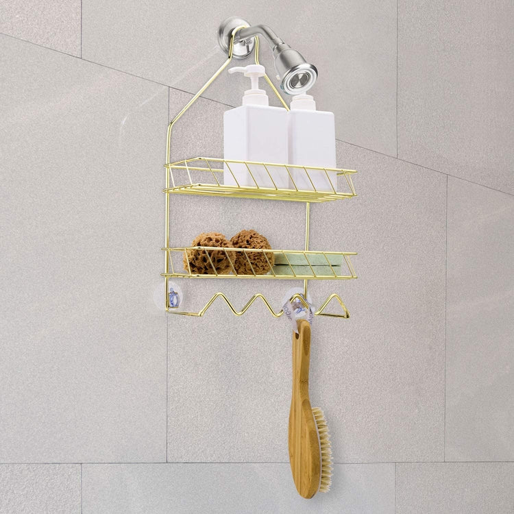 Hanging White Metal Shower Head Caddy Bathroom Storage Bath Shelf Orga